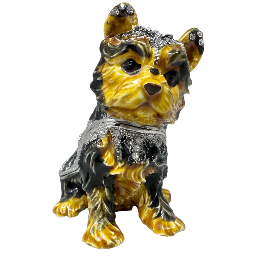 Yorkie Yorkshire Terrier Dog Enamel Rhinestone Trinket Jewelry Box